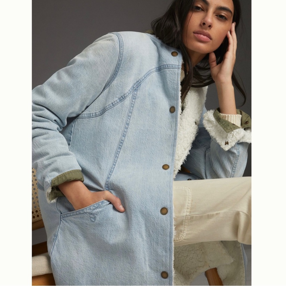 Anthropologie Pilcro Reversible Sherpa Denim Duster Coat